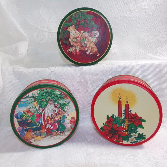 Vintage lot of 3 Christmas Tin can 3 X 5.5" Fill them up with any gift - Picture 1 of 11